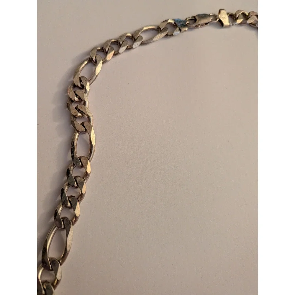 925 Sterling Silver 72 grams Vintage Figaro Link Chain Necklace Italy Stamped
